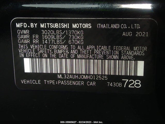 2021 Mitsubishi Mirage, VIN: ML32AUHJ0MH012525