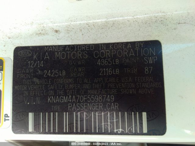 KNAGM4A70F5598749 KIA Optima Lx