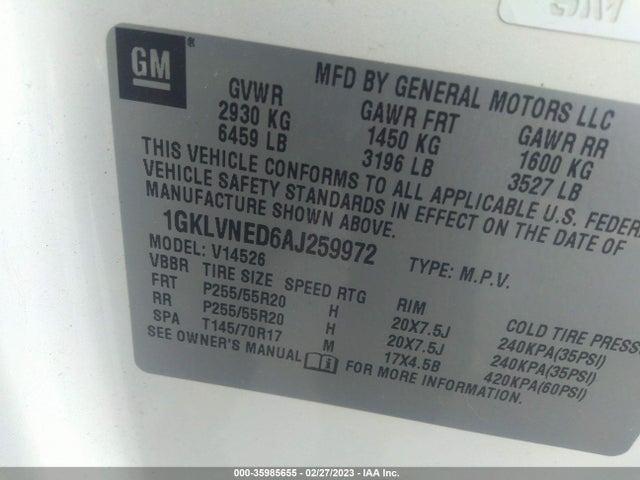 2010 GMC ACADIA SLT2 VIN: 1GKLVNED6AJ259972
