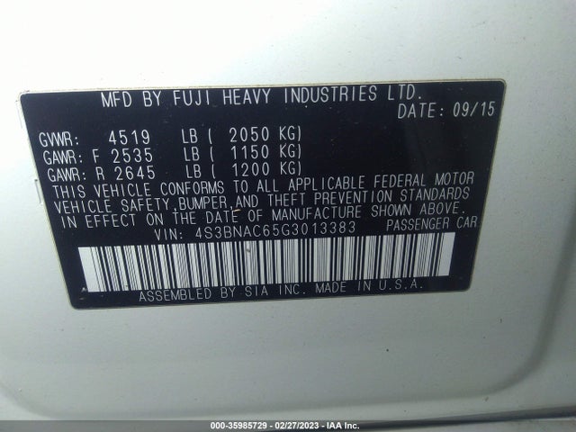 2016 Subaru Legacy, VIN: 4S3BNAC65G3013383