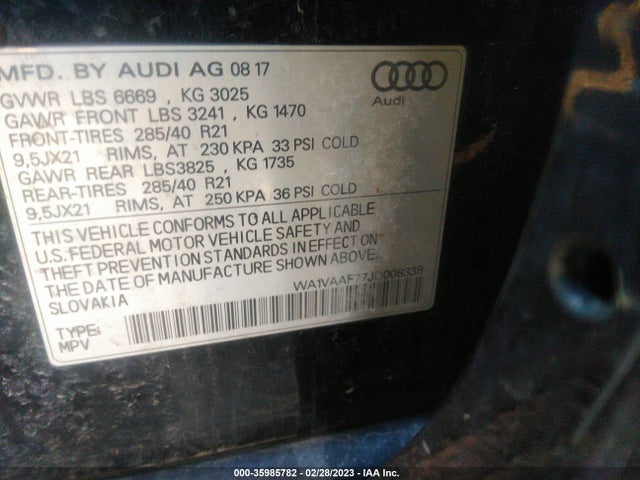 WA1VAAF77JD008338 Audi Q7 Prestige
