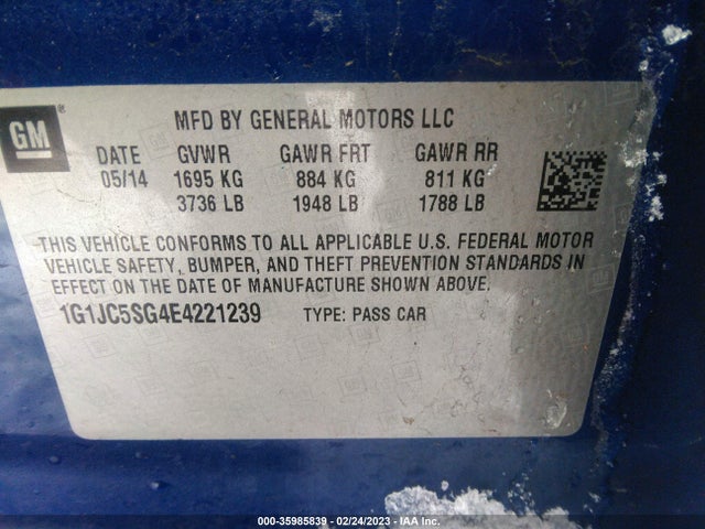 Chevrolet SONIC LT 2014 1G1JC5SG4E4221239 Image 9