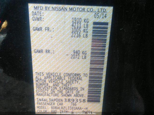 1N4AL3AP0EN389358 Nissan Altima 2.5 S