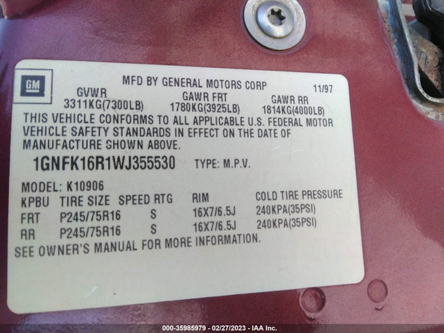 Chevrolet Suburban 1998 1GNFK16R1WJ355530 Image 10