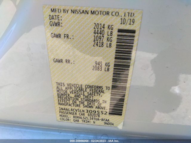 1N4AL4CV5LN309552 Nissan Altima 2.0 Sr