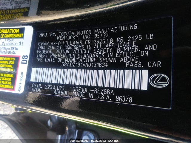 2022 Lexus ES, VIN: 58ADZ1B14NU131634