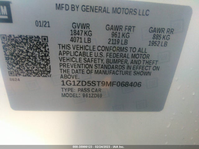 Chevrolet MALIBU LT 2021 1G1ZD5ST9MF068406 Image 9