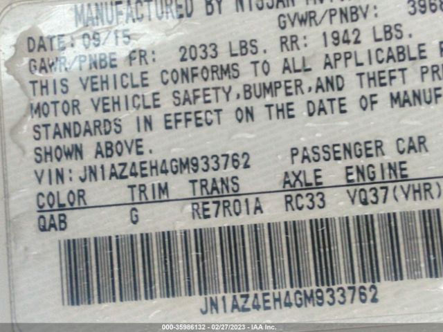 JN1AZ4EH4GM933762 Nissan 370Z