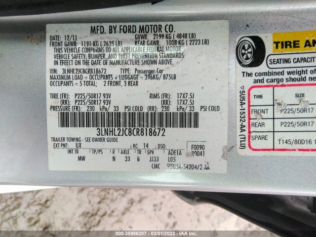 Lincoln MKZ 2012 3LNHL2JC8CR818672 Image 10