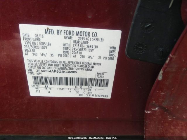 2FMPK4AP9GBC36985 Ford EDGE SPORT