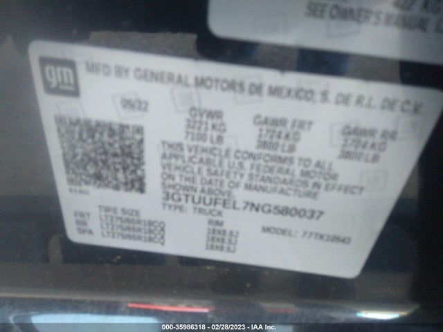 GMC Sierra 1500 At4x 2022 3GTUUFEL7NG580037 Image 9