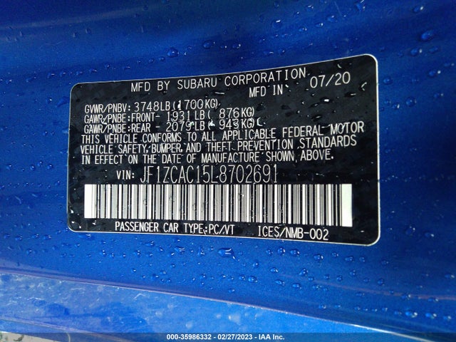 2020 Subaru BRZ, VIN: JF1ZCAC15L8702691