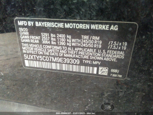 BMW X3 Xdrive30i 2021 5UXTY5C07M9E39309 Image 9