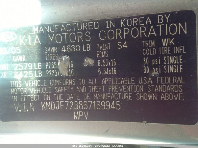 KNDJF723867169945 KIA Sportage Lx/ex