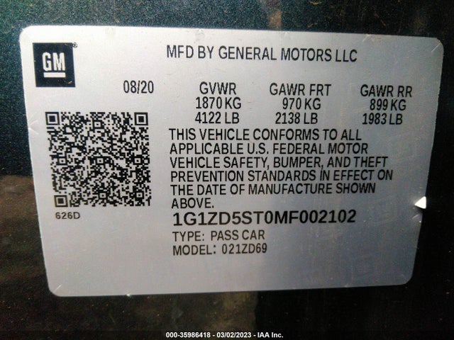 Chevrolet MALIBU LT 2021 1G1ZD5ST0MF002102 Image 9