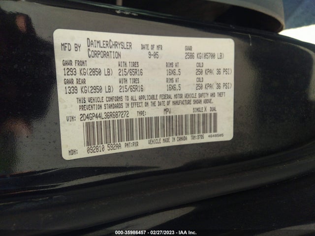 2006 DODGE GRAND CARAVAN SXT VIN: 2D4GP44L36R687272