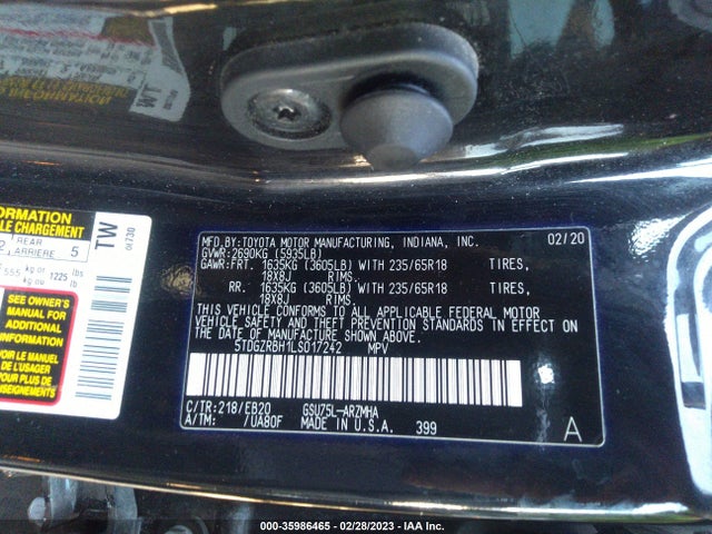 2020 Toyota Highlander, VIN: 5TDGZRBH1LS017242