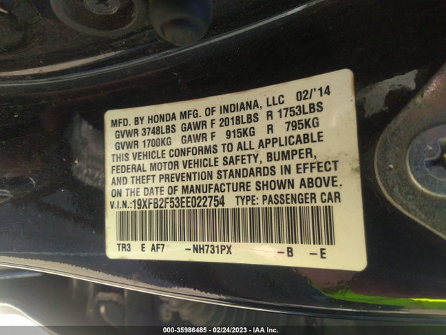 Honda Civic Sedan Lx 2014 19XFB2F53EE022754 Image 10