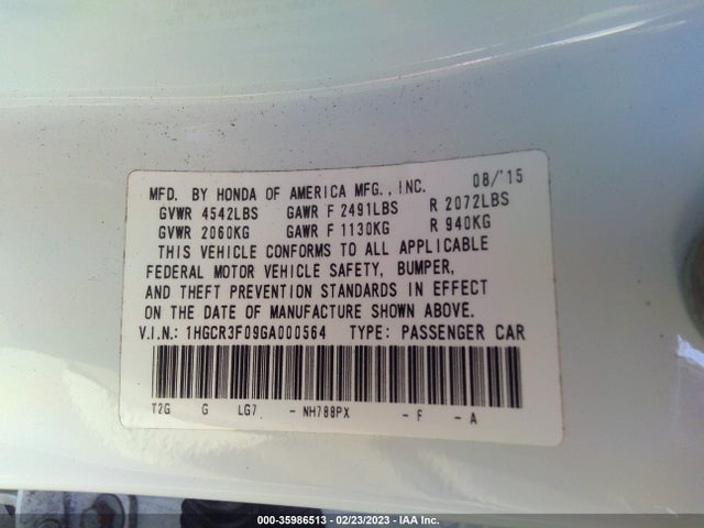 2016 Honda Accord, VIN: 1HGCR3F09GA000564