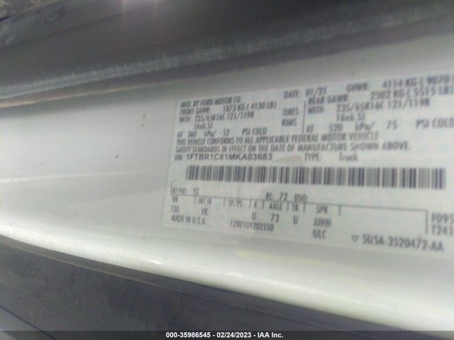 2021 Ford Transit, VIN: 1FTBR1C81MKA03683