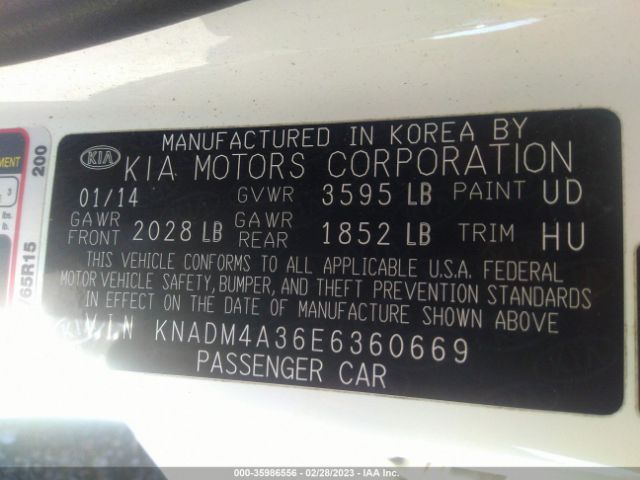 KNADM4A36E6360669 KIA RIO LX