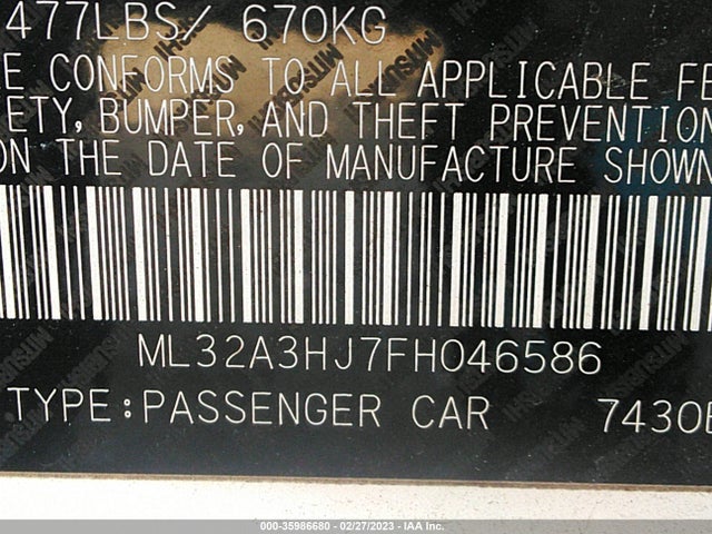 ML32A3HJ7FH046586 Mitsubishi Mirage De/rf