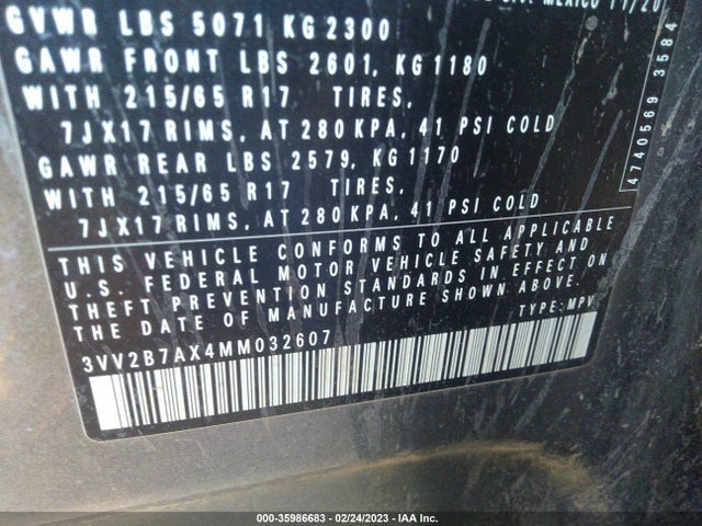 35986683 :رقم المزاد ، 3VV2B7AX4MM032607 vin ، 2021 Volkswagen Tiguan Se/se R-line Black/sel مزاد بيع