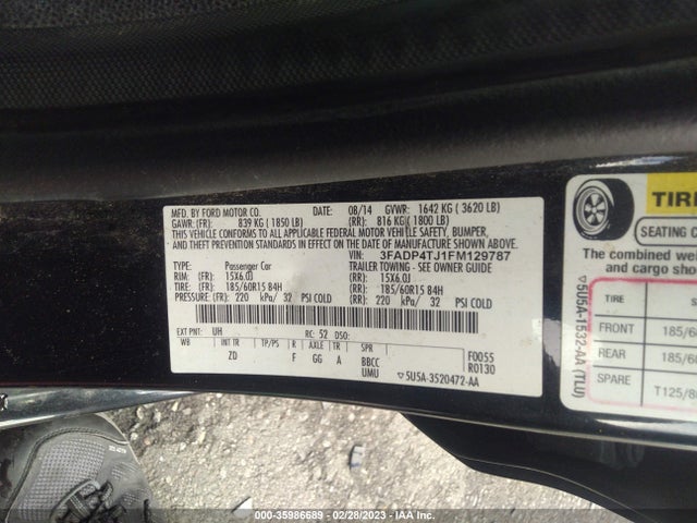 2015 FORD FIESTA S VIN: 3FADP4TJ1FM129787