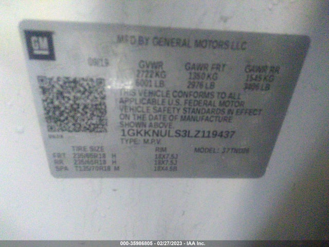 2020 GMC Acadia, VIN: 1GKKNULS3LZ119437
