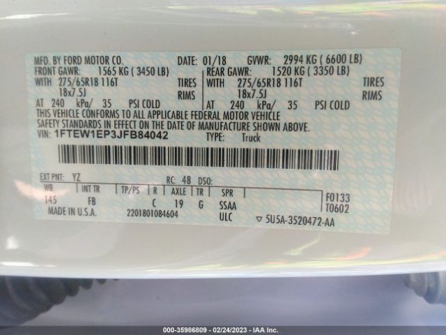1FTEW1EP3JFB84042 Ford F-150 Xl/xlt/lariat