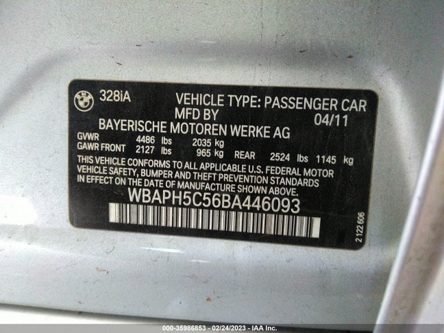 2011 BMW 3 SERIES 328I VIN: WBAPH5C56BA446093