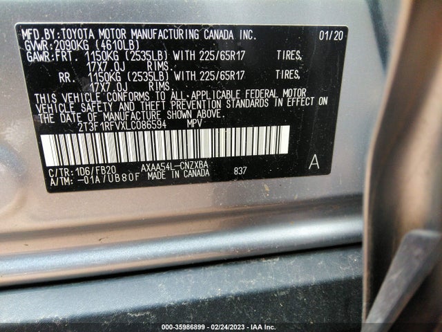 2020 Toyota RAV4, VIN: 2T3F1RFVXLC086594