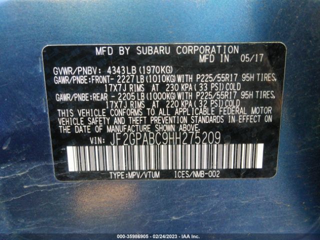 JF2GPABC9HH275209 Subaru Crosstrek Premium