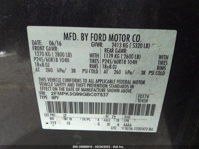 Ford Edge 2016 2FMPK3G99GBC07537 Image 22