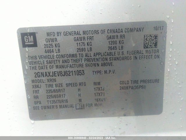 Chevrolet EQUINOX LT 2018 2GNAXJEV8J6211053 Image 9