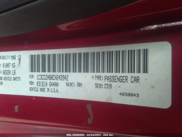 Dodge AVENGER SE 2012 1C3CDZAB8CN242942 Image 9