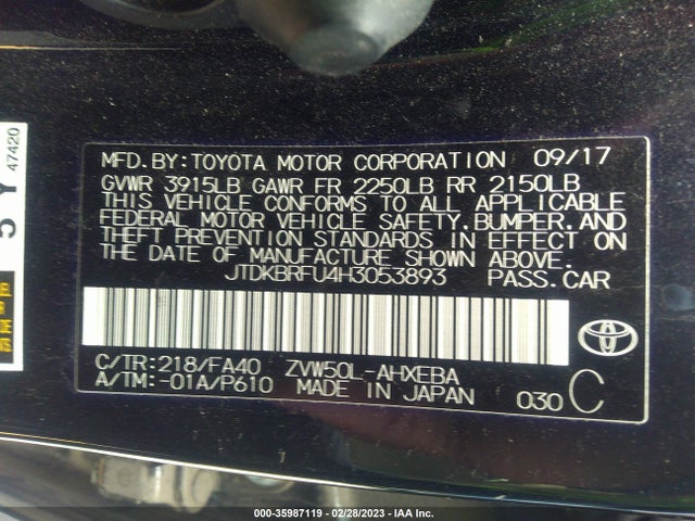2017 Toyota Prius, VIN: JTDKBRFU4H3053893