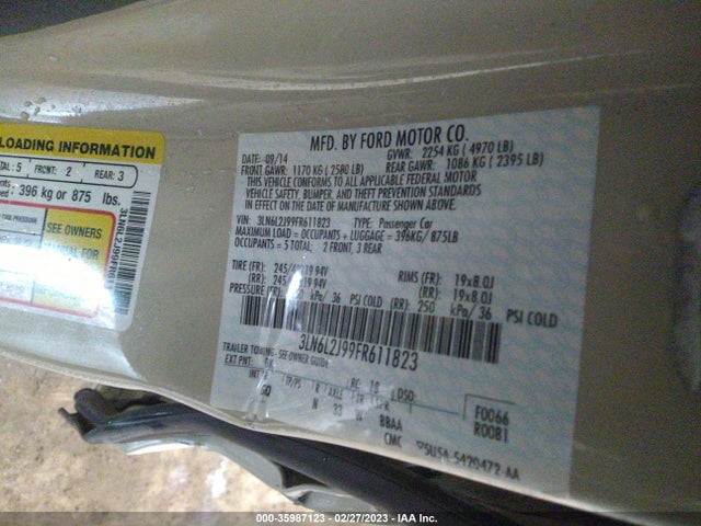 2015 Lincoln MKZ, VIN: 3LN6L2J99FR611823