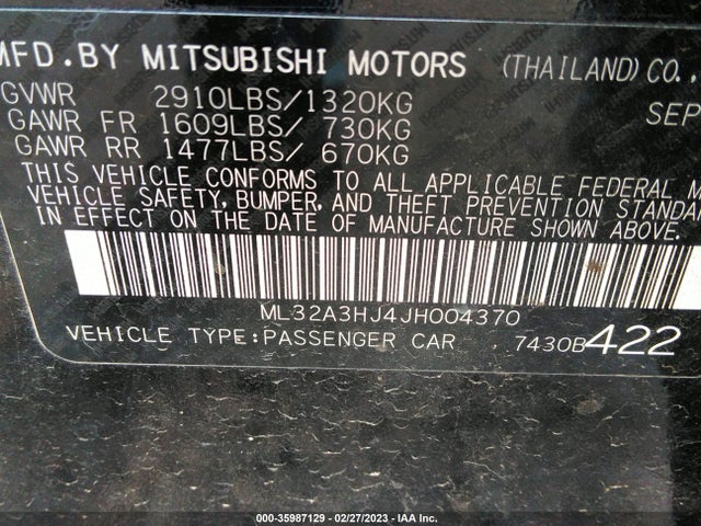 ML32A3HJ4JH004370 Mitsubishi MIRAGE ES