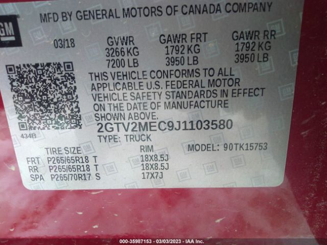 2GTV2MEC9J1103580 GMC Sierra 1500 Sle