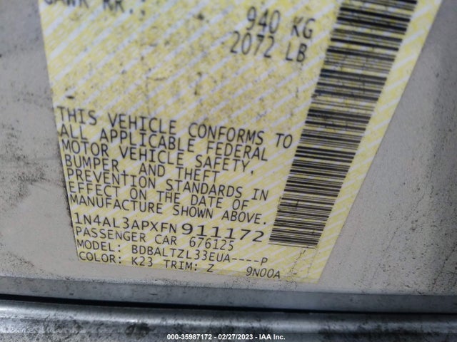 2015 NISSAN ALTIMA 2.5 VIN: 1N4AL3APXFN911172