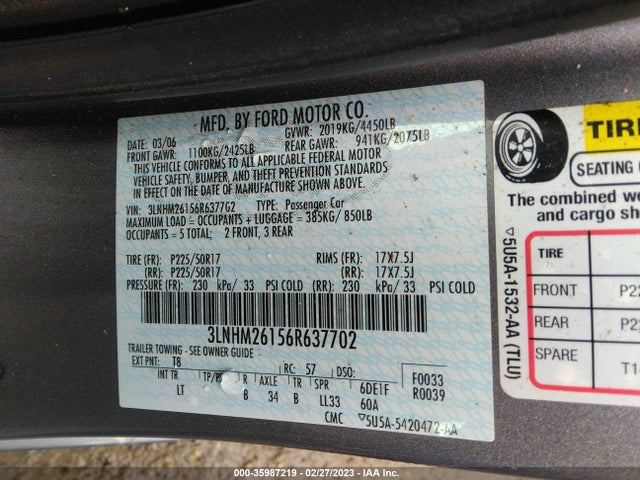 Lincoln Zephyr 2006 3LNHM26156R637702 Image 11
