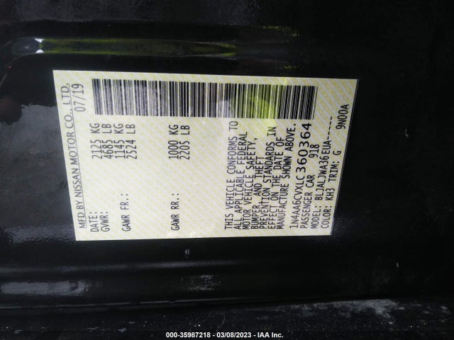 2020 Nissan Maxima, VIN: 1N4AA6CVXLC360364