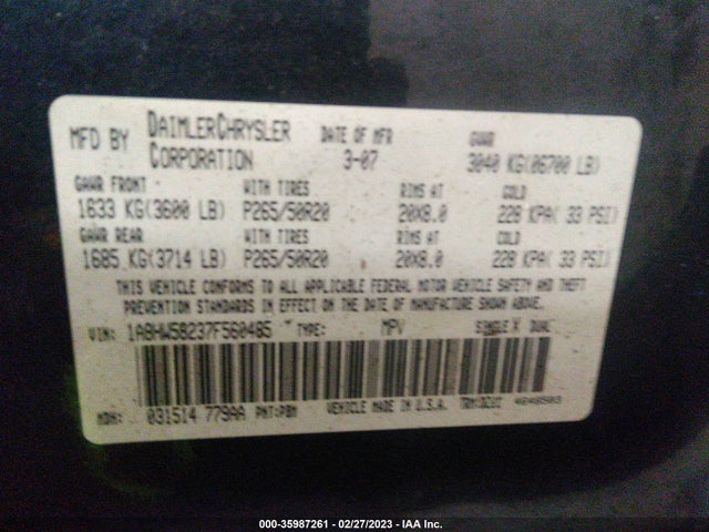 Chrysler Aspen 2007 1A8HW58237F560485 Image 10