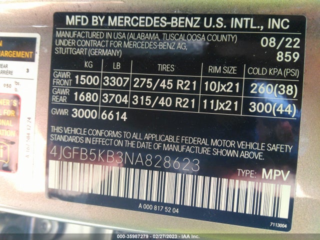 2022 Mercedes-Benz GLE-Class, VIN: 4JGFB5KB3NA828623