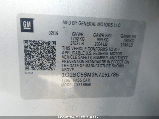 Chevrolet CRUZE LS 2019 1G1BC5SM3K7151785 Image 10