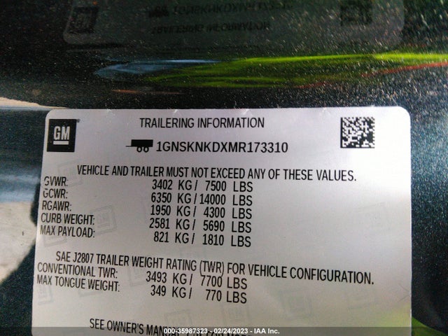 2021 Chevrolet Tahoe, VIN: 1GNSKNKDXMR173310