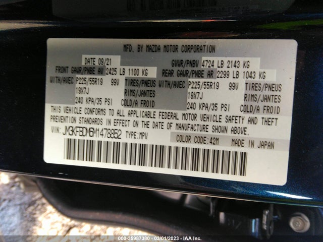 2021 MAZDA CX-5 GRAND TOURING VIN: JM3KFBDM6M1478852