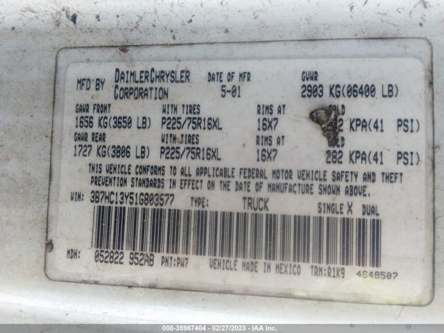 Dodge RAM 1500 2001 3B7HC13Y51G803577 Image 9