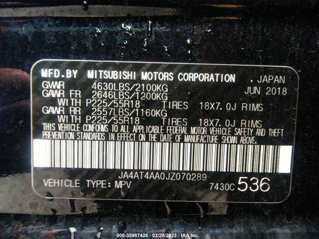 JA4AT4AA0JZ070289 Mitsubishi Eclipse Cross Le